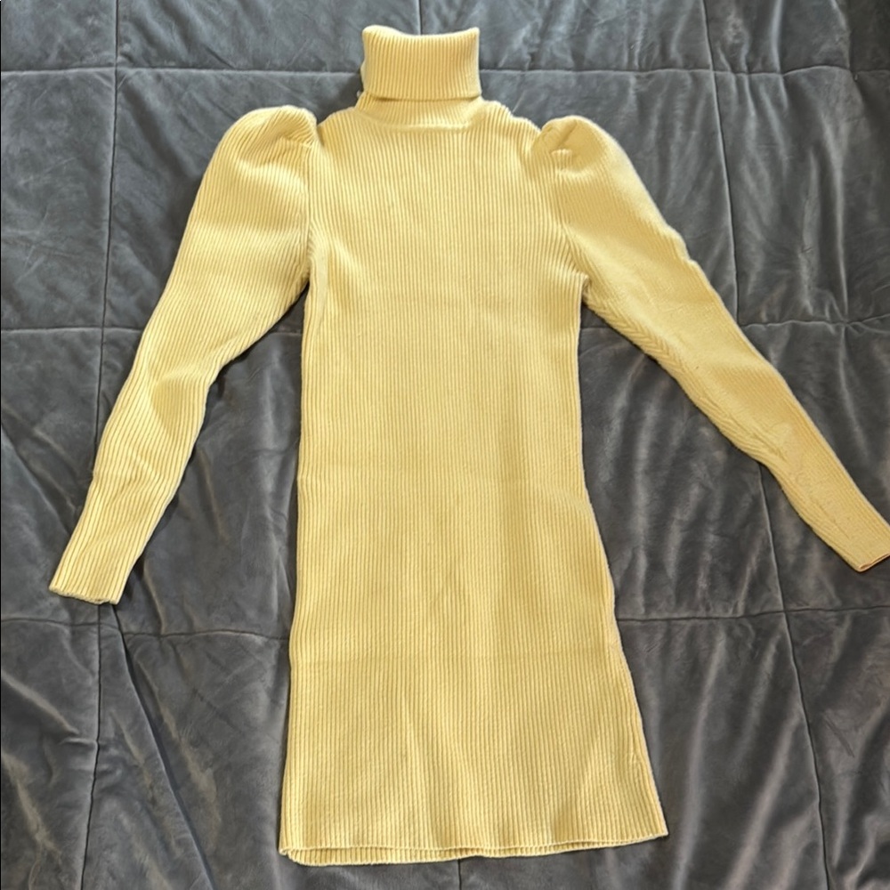 Zara Butter Yellow Ribbed Long Sleeve Dress